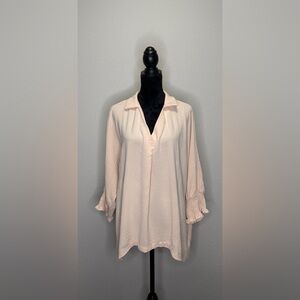 Dokotoo Pink Collared Crinkle Blouse – 2X